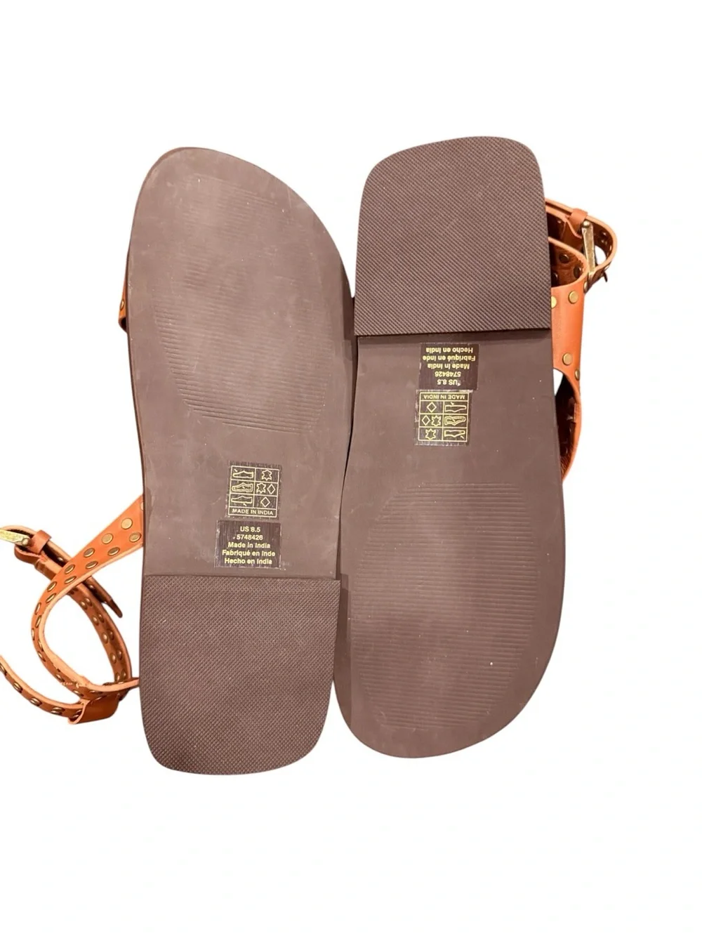 Free People Tan Studded Leather Toe-Loop Sandals